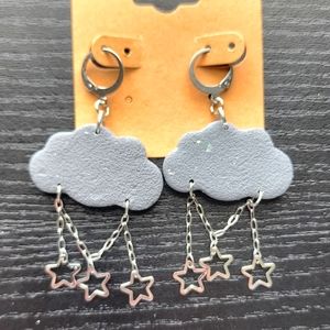Gray Cloud Clay Leverback Dangle Earrings